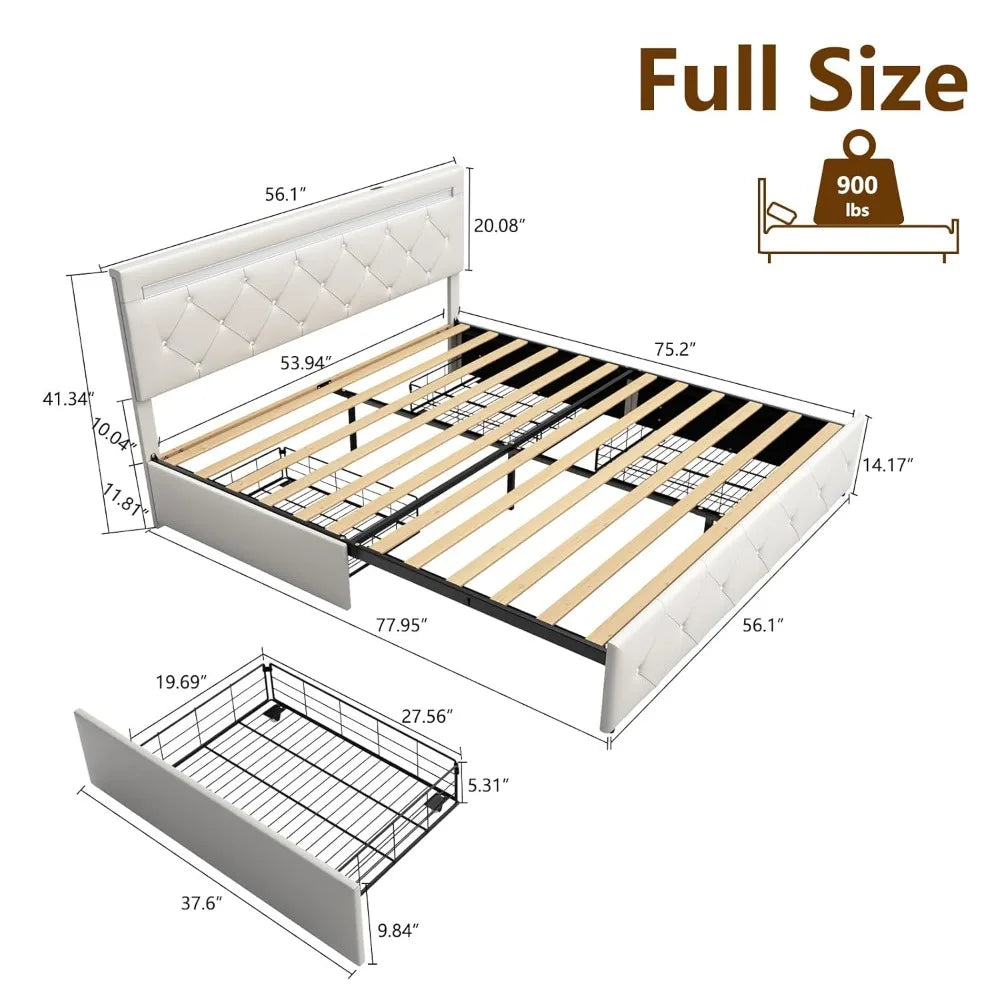 Bed Frame With Drawers LED Light USB Charge Station