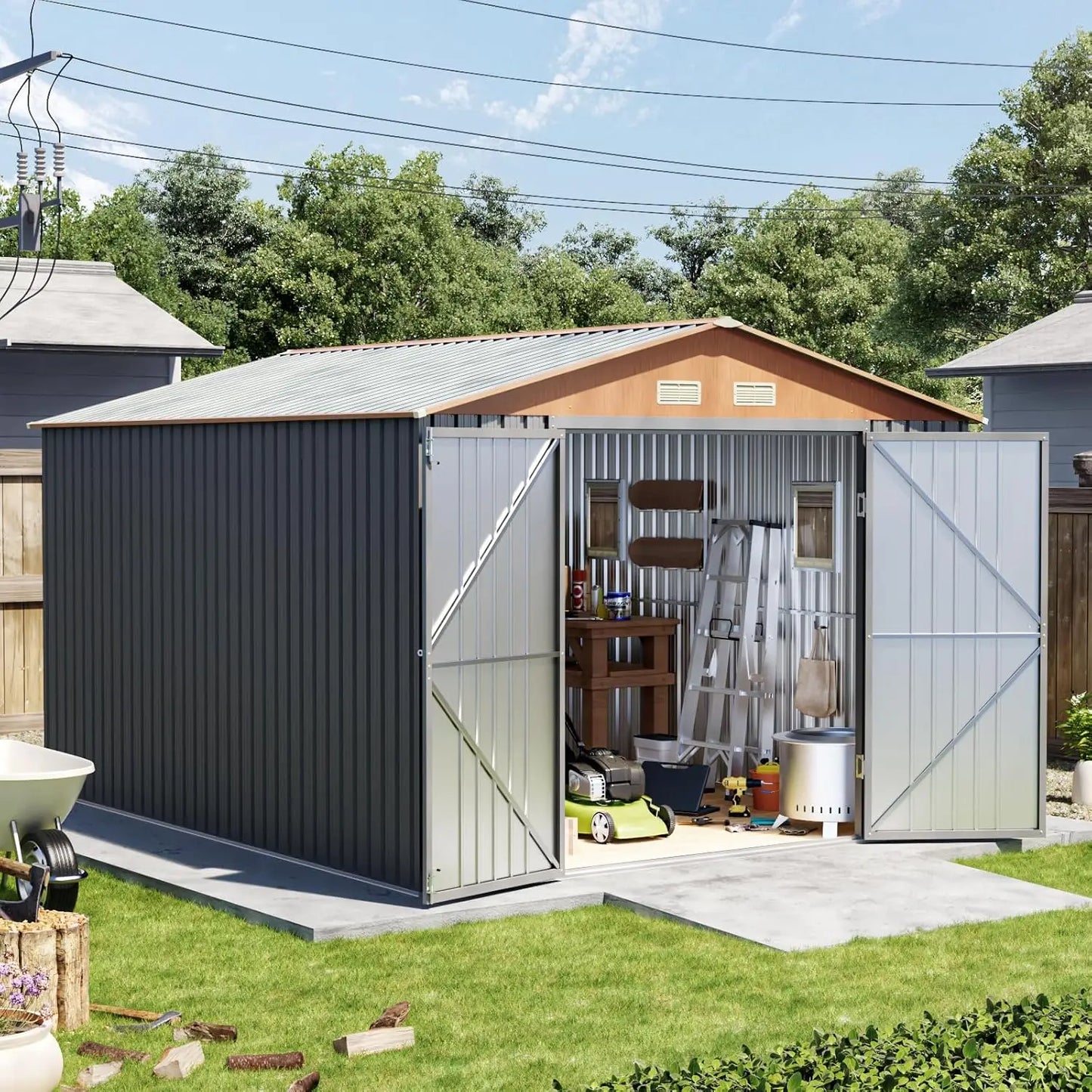 Metal Tool Shed Storage With Lockable Doors And Vents Weatherproof