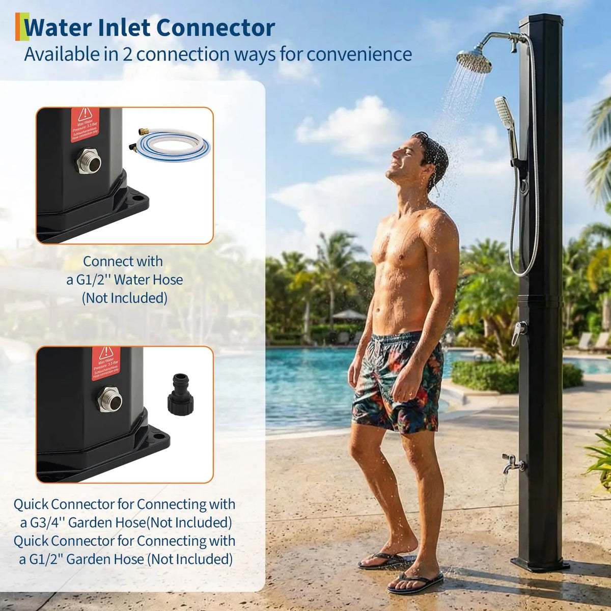 Highmiss 7.2FT Freestanding Solar Heated Pool Shower Kit With Water Cover