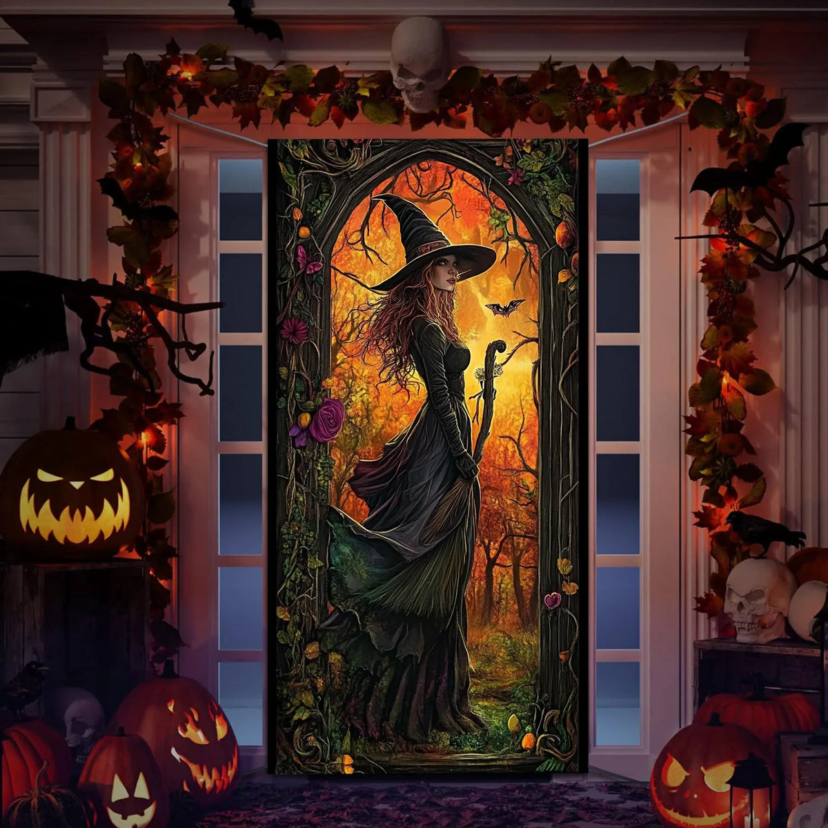 Halloween Witch Door Cover Backdrop Banner Party Decoration