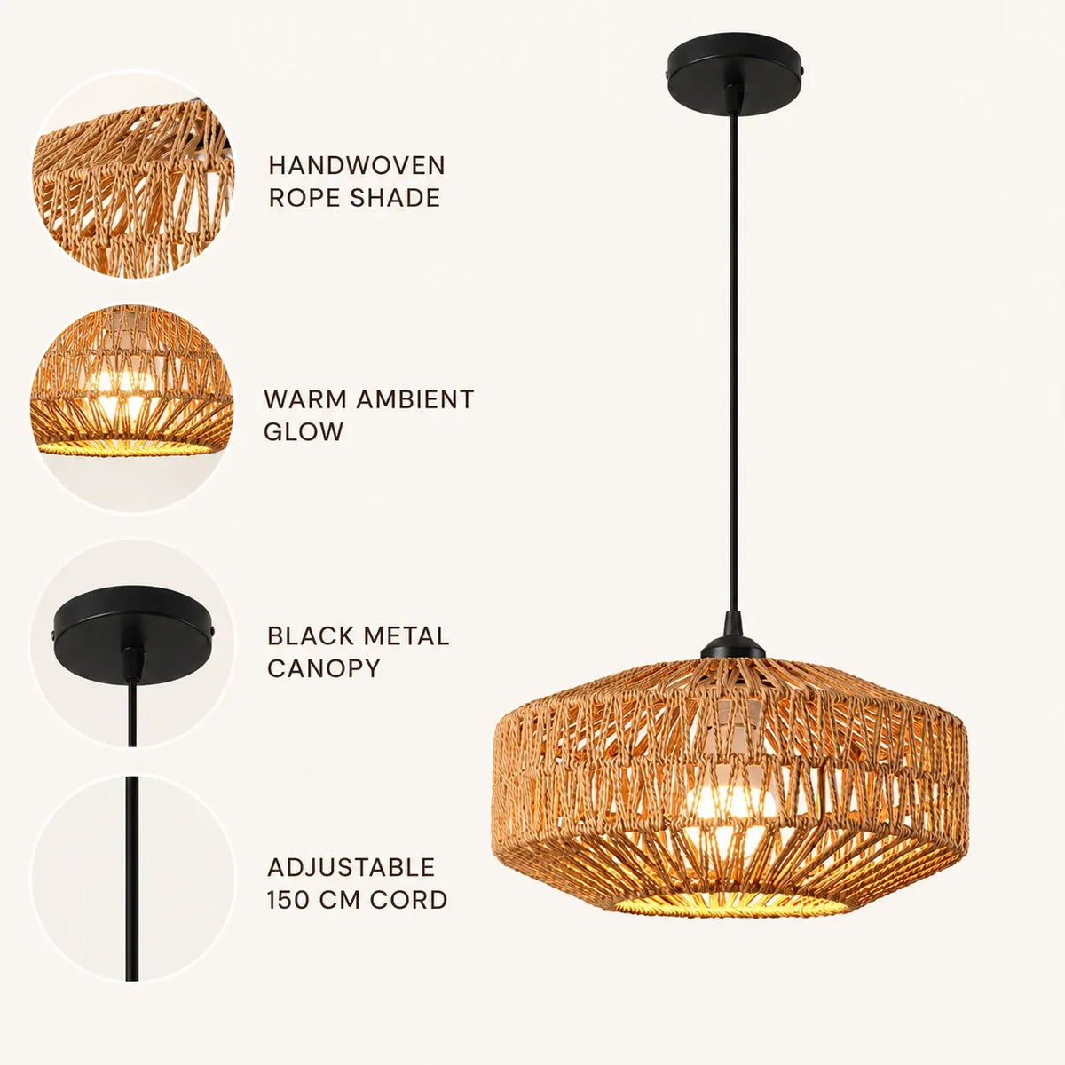 JOYINLED Boho Woven Paper Rope Pendant Light Ceiling Fixture