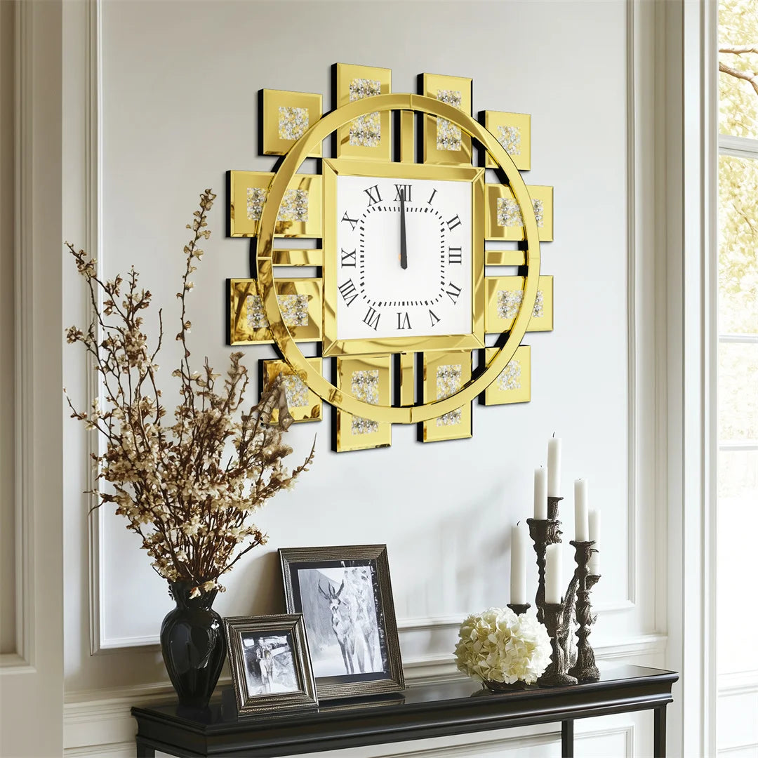 Decorative Wall Clock Crystal Crushed Diamond Inlay Battery Operated