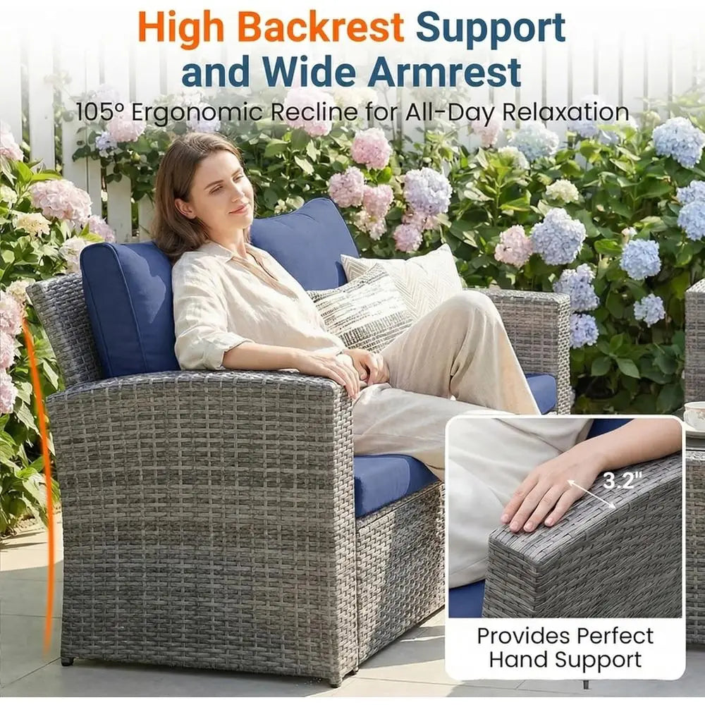 4-Piece Outdoor Patio Furniture Set With Wicker And Glass Table