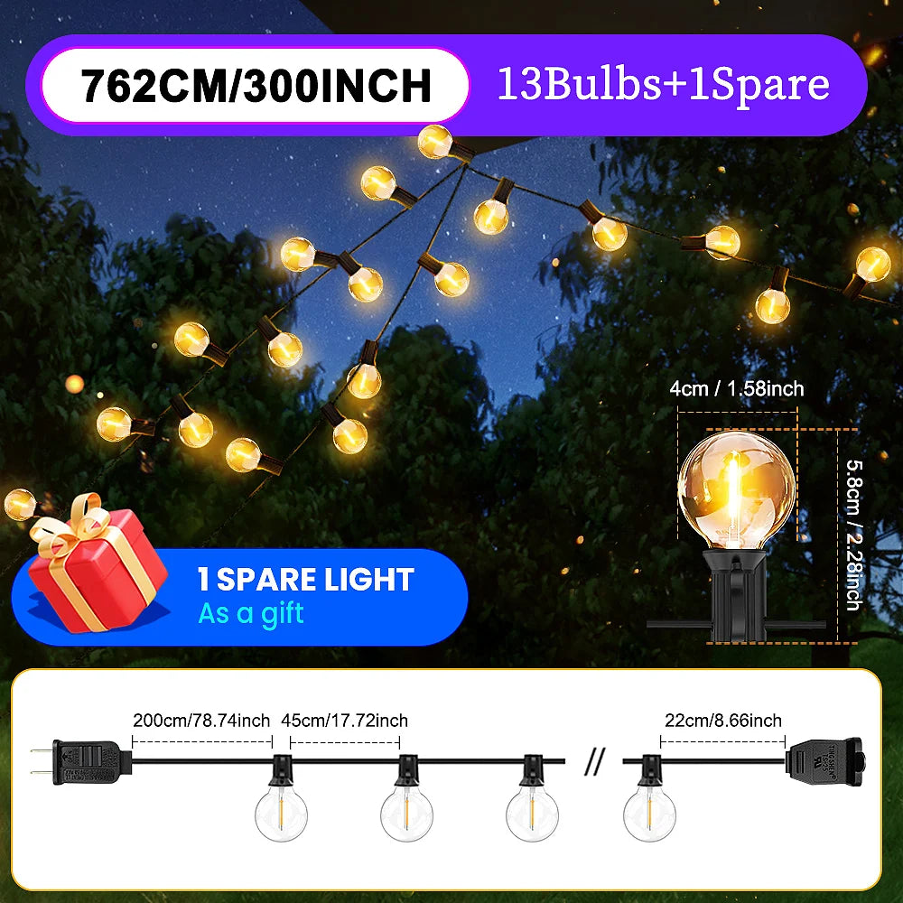 Aiopp G40 LED Globe String Lights Outdoor with US Plug