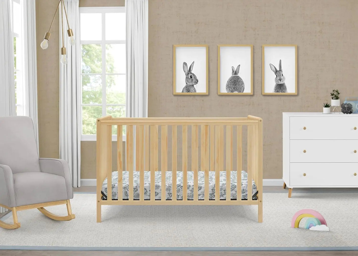 4-In-1 Convertible Baby Crib With Adjustable Height In Natural Wood
