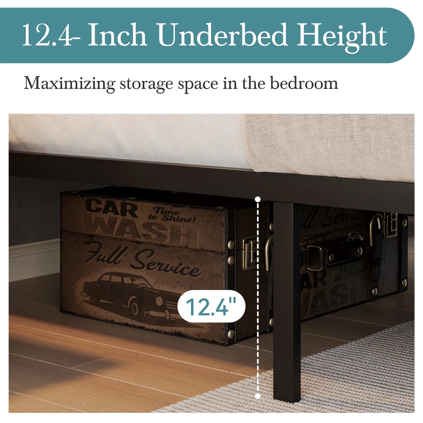 HOOMIC 14'' Metal Bed Frame with Victorian Headboard & Footboard, Heavy-Duty Wrought Iron Platform Bed Allewie