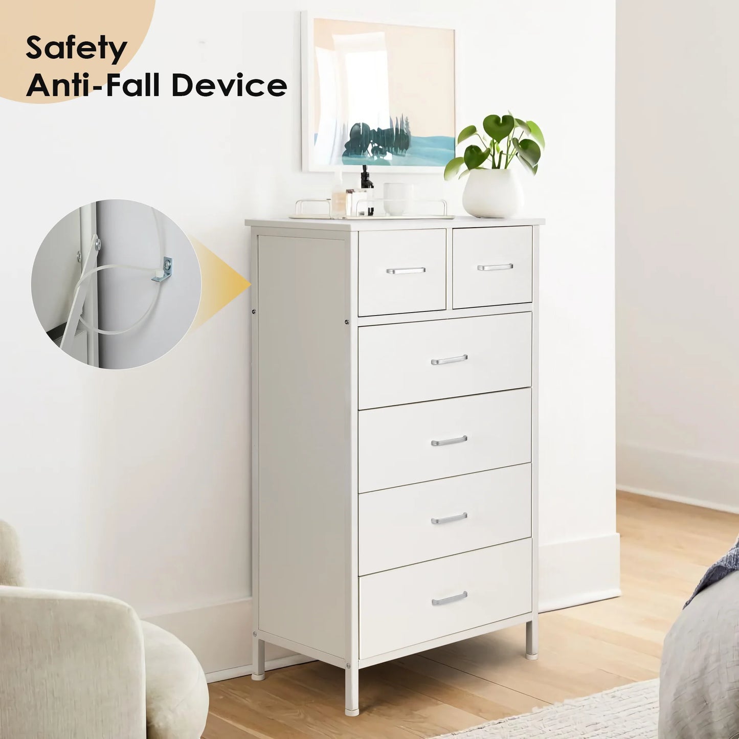Six-Drawer Dresser With Steel Frame For Bedroom And Living Room