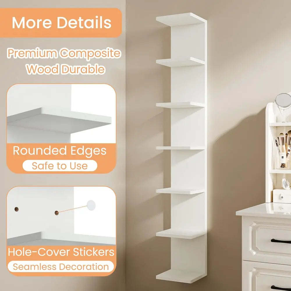 7Tier Floating Wall Shelf White Wall Mounted Display and Storage