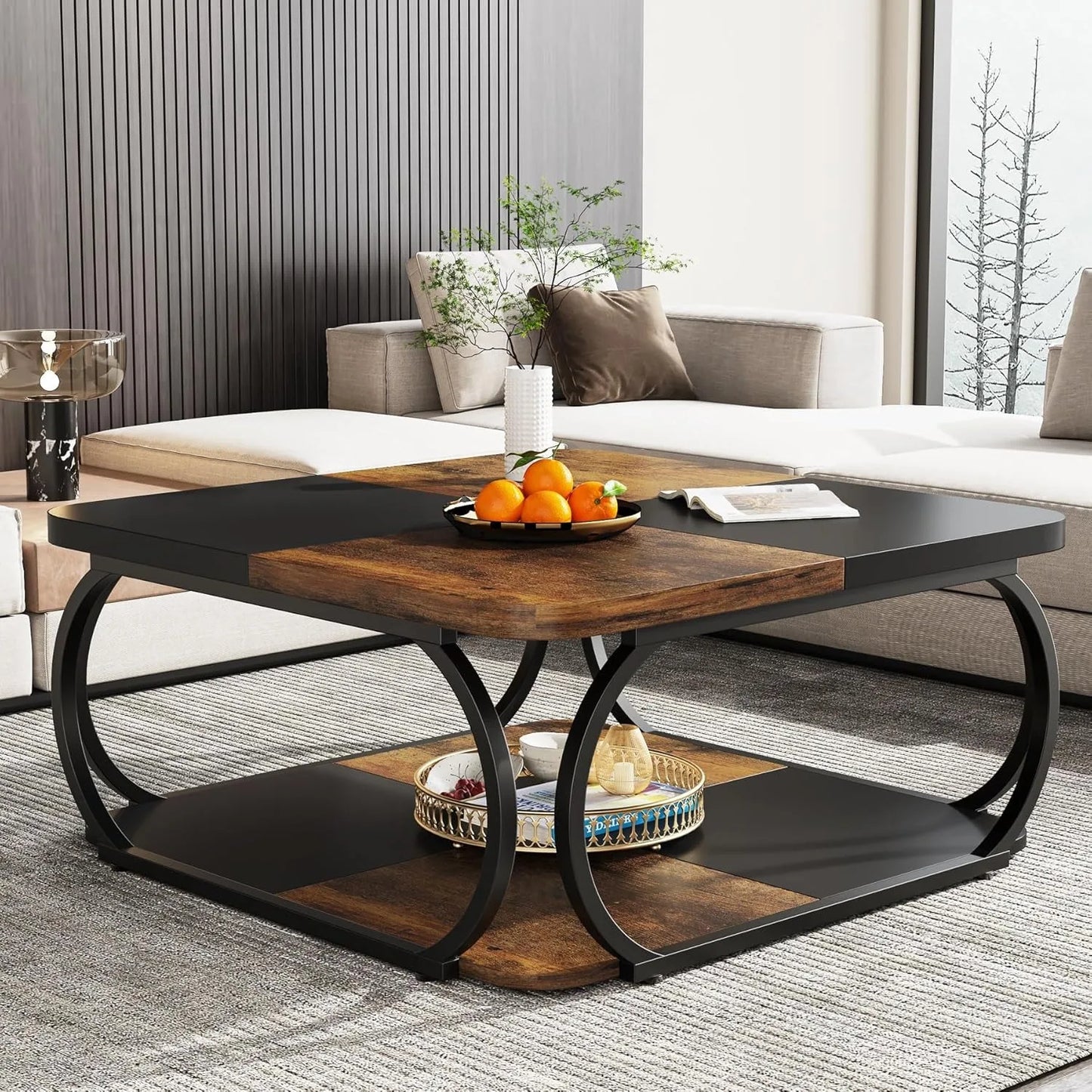 Little Tree Square Coffee Table With Double Layer Storage Shelf