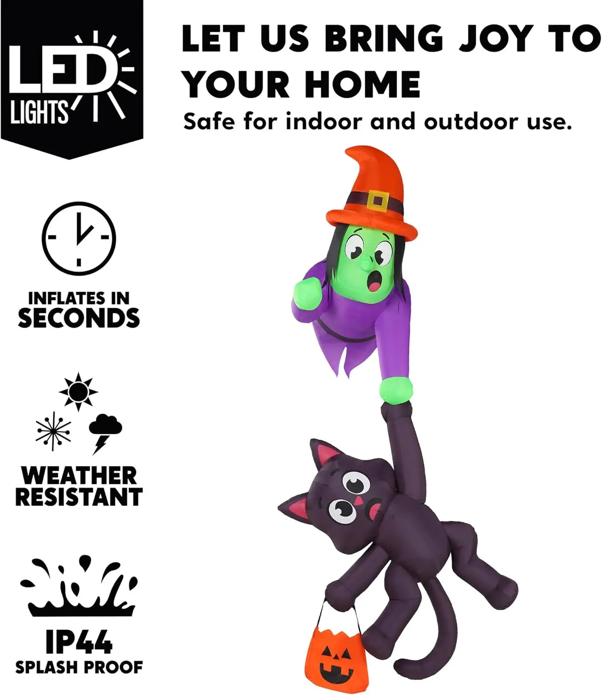 Halloween Witch And Cat Inflatable Roof Decoration With LED Lights