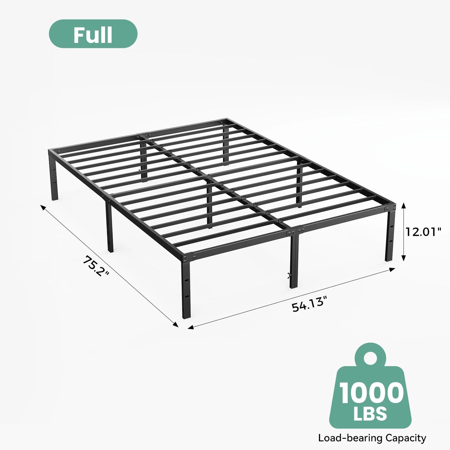 JHK Basic Metal Platform Bed Frame With Sturdy Slat Support