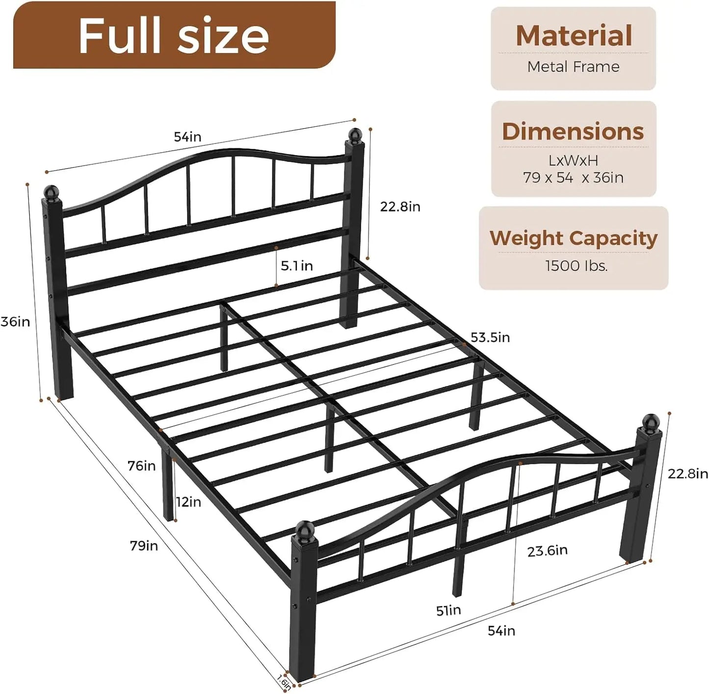 Full Size Metal Bed Frames Headboard Noise Free Underbed Storage Heavy Duty No Box Spring Needed Tool Free Assembly