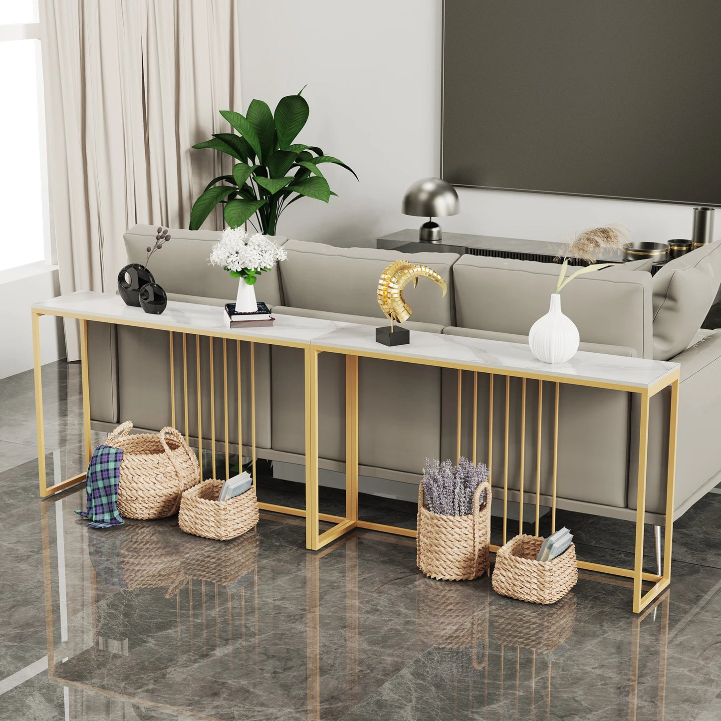 Bingopaw Console Table With Sintered Top And Metal Legs Hallway