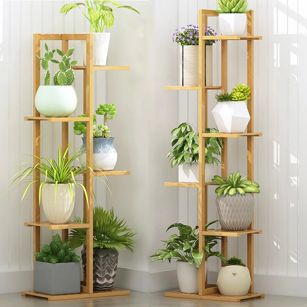 Vertical Bamboo Plant Rack 6 Tier Stand For Indoor And Outdoor Use