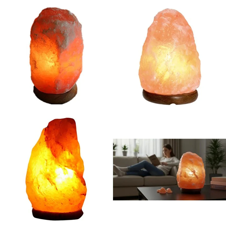 Natural Himalayan Salt Lamp With Wooden Base And Power Cord