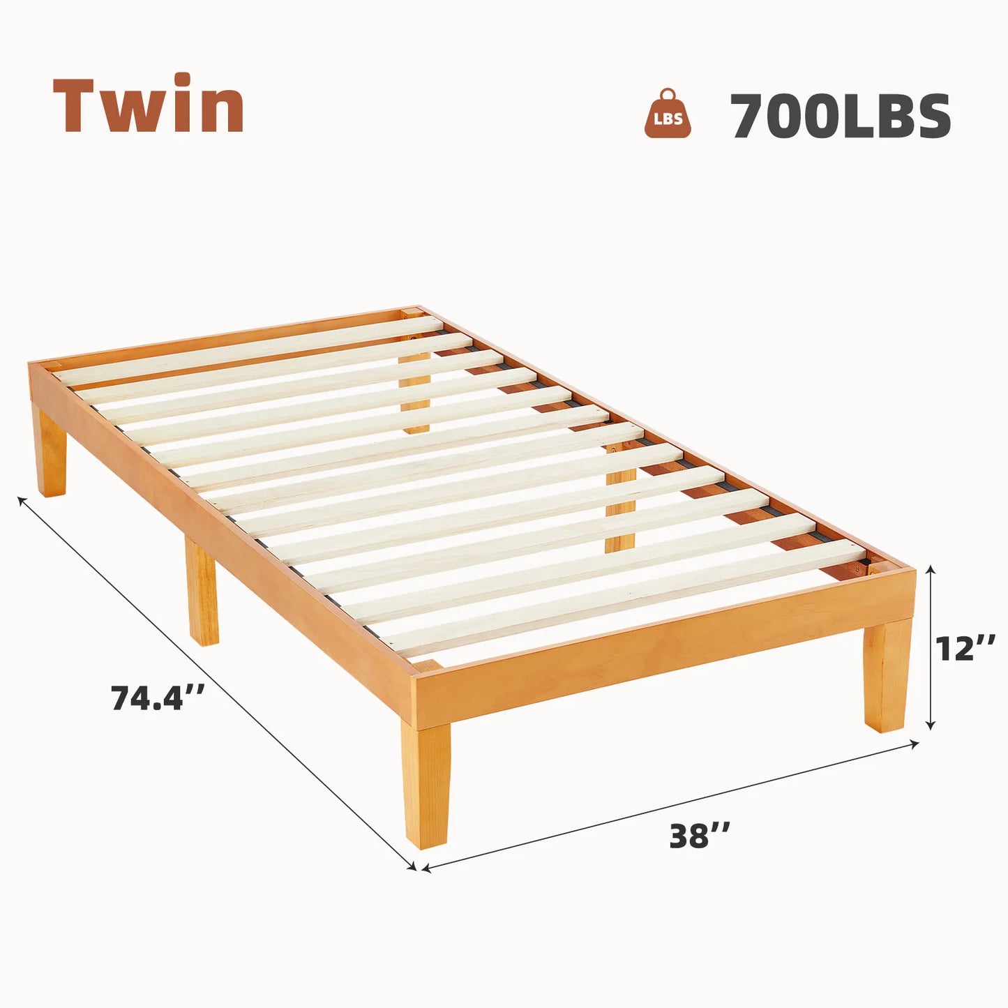 JHK Solid Wood Bed Frame Sturdy Slat Support Easy Assembly