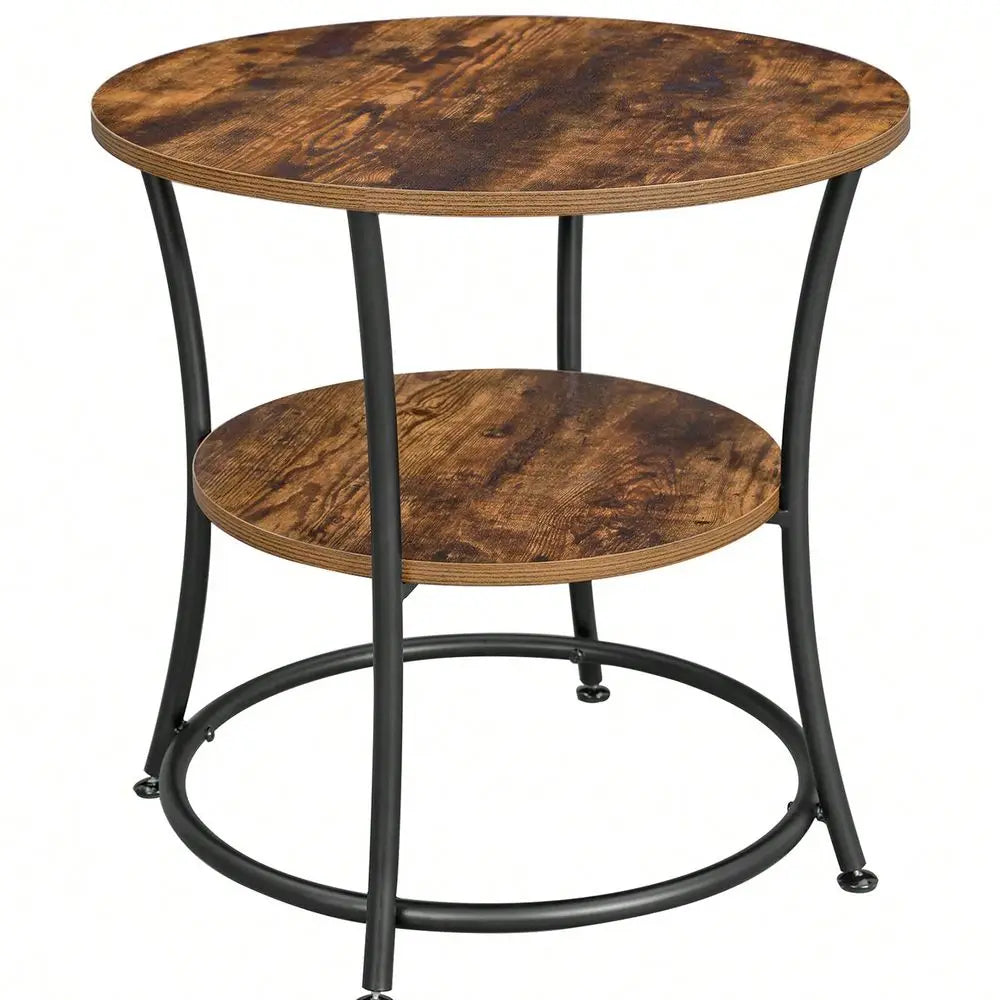 Round End Table With Steel Frame And Two Shelves For Living Rooms
