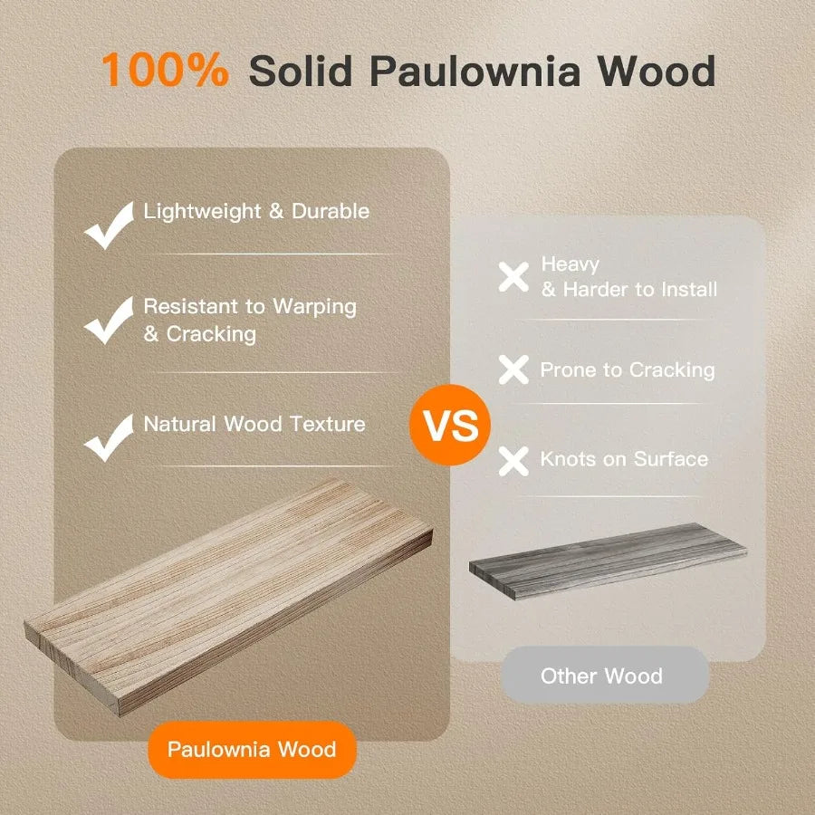 XIUWO Paulownia Wood Floating Shelf Over Toilet With Storage Basket