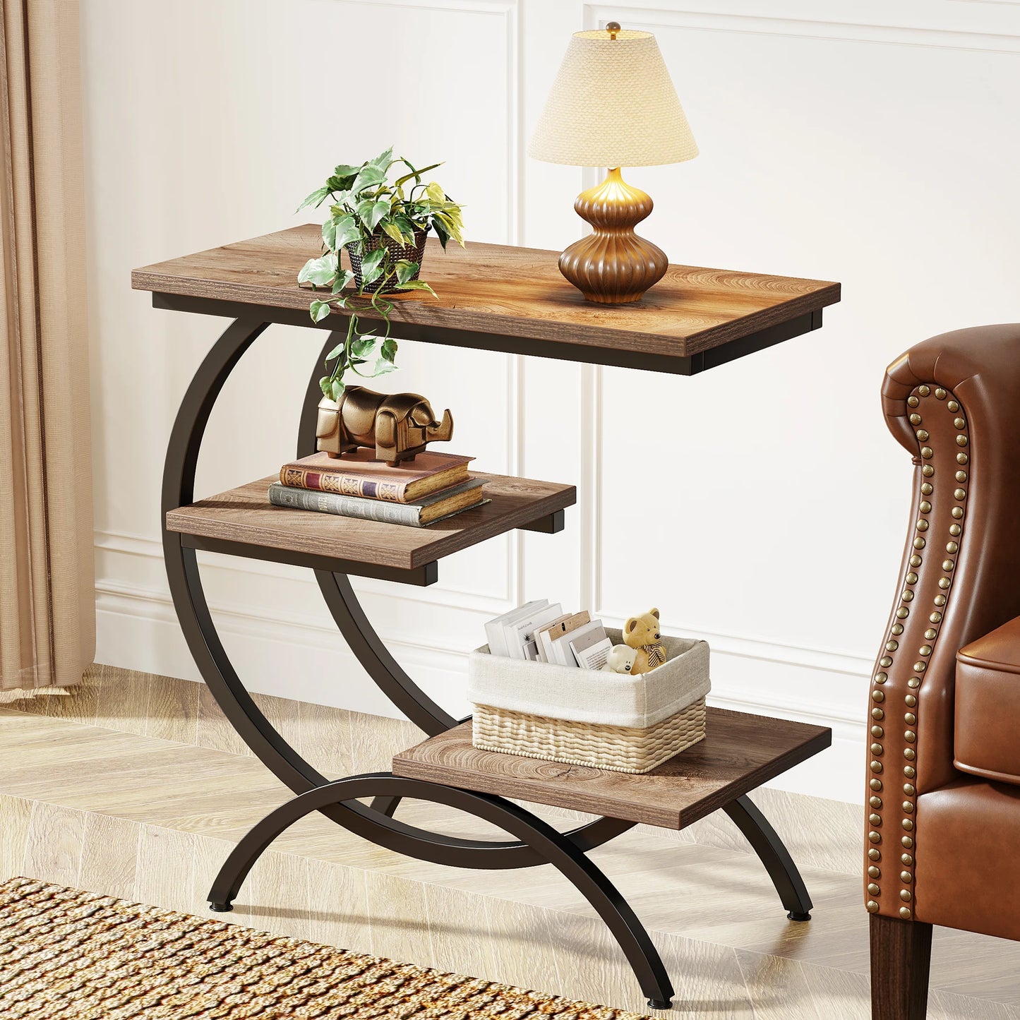 Tribesigns C Shaped End Table With Storage Shelves Modern