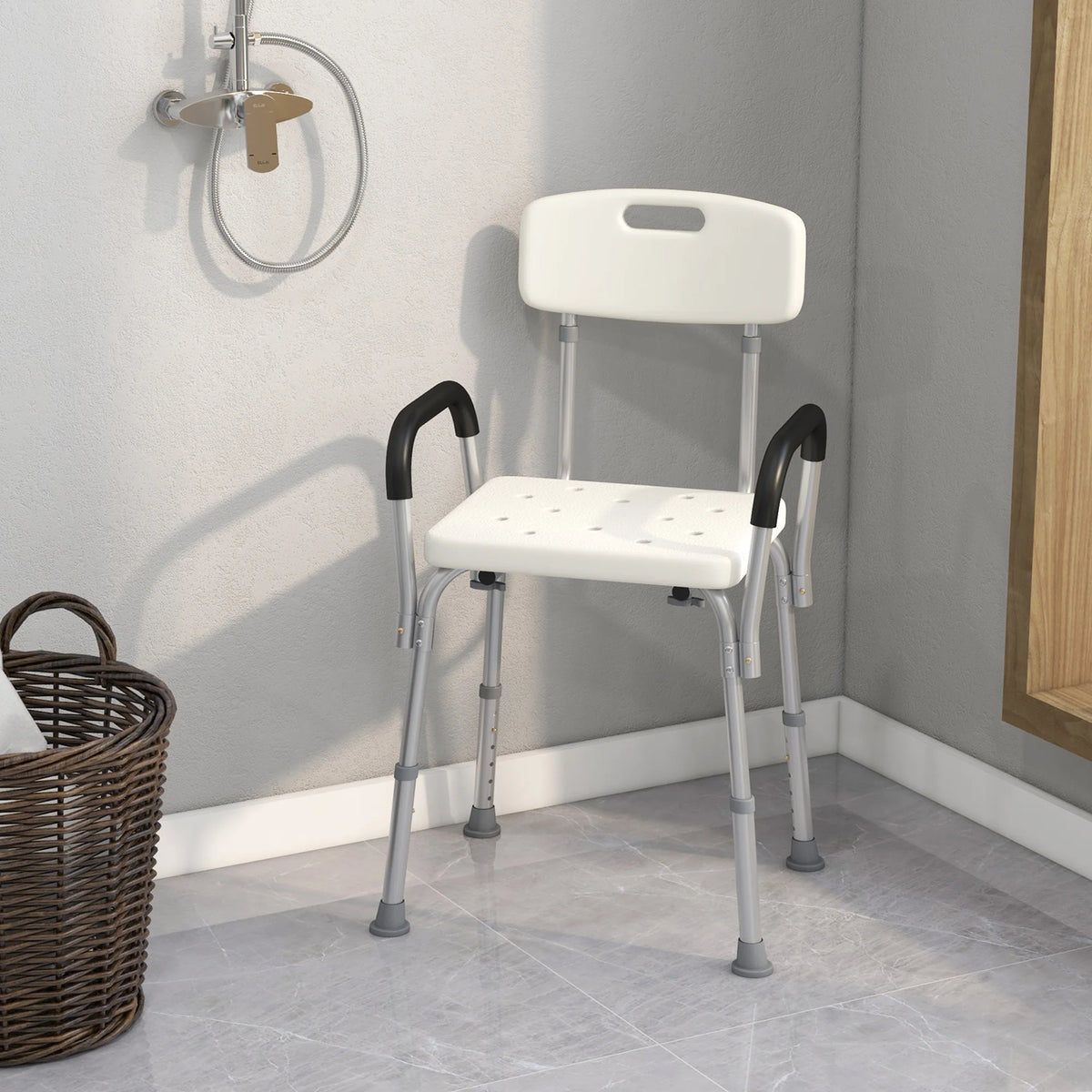 HOMCOM Adjustable Shower Chair With Detachable Arms for Seniors