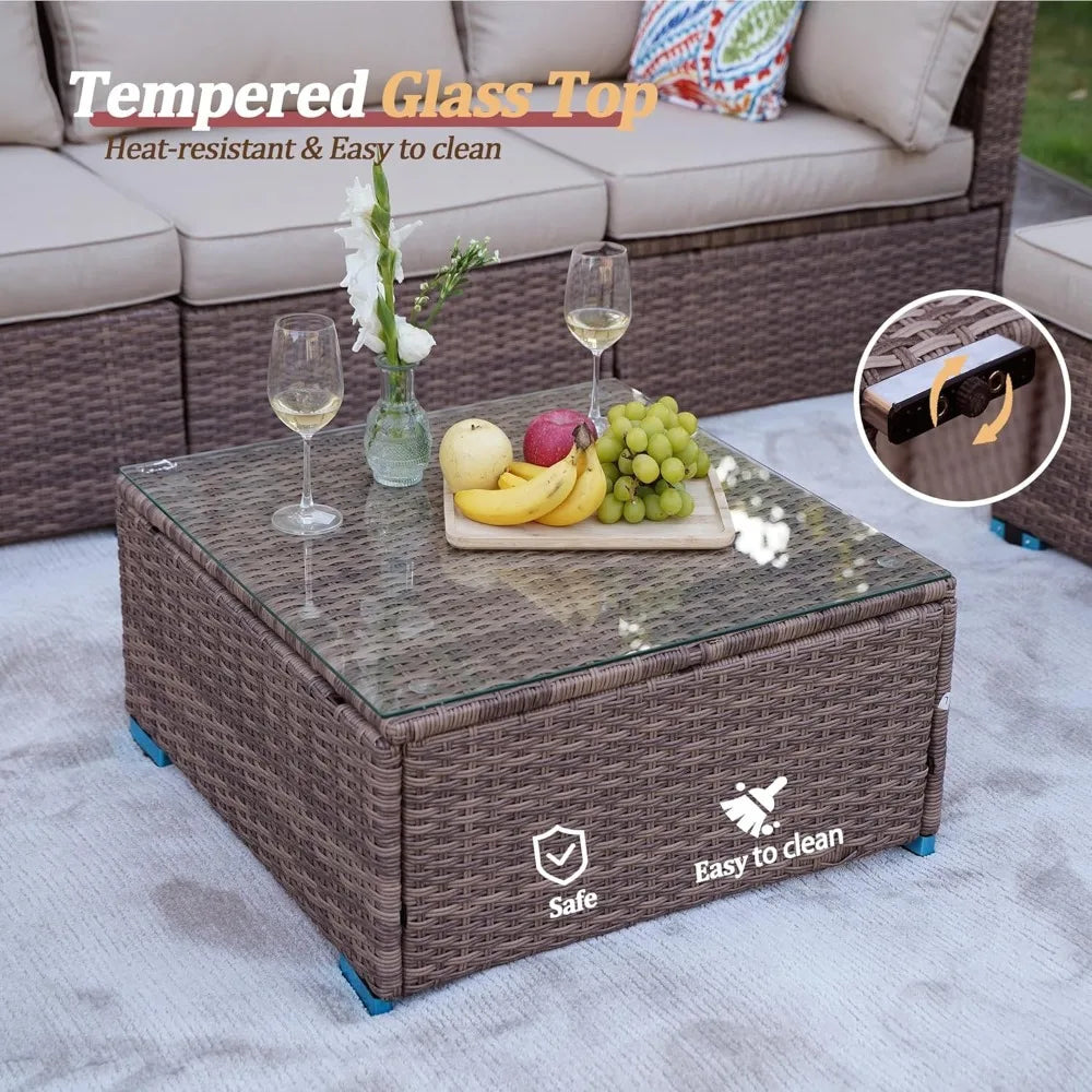 XIAOLANG Outdoor Patio Furniture Set All-Weather PE Rattan Sofa Table