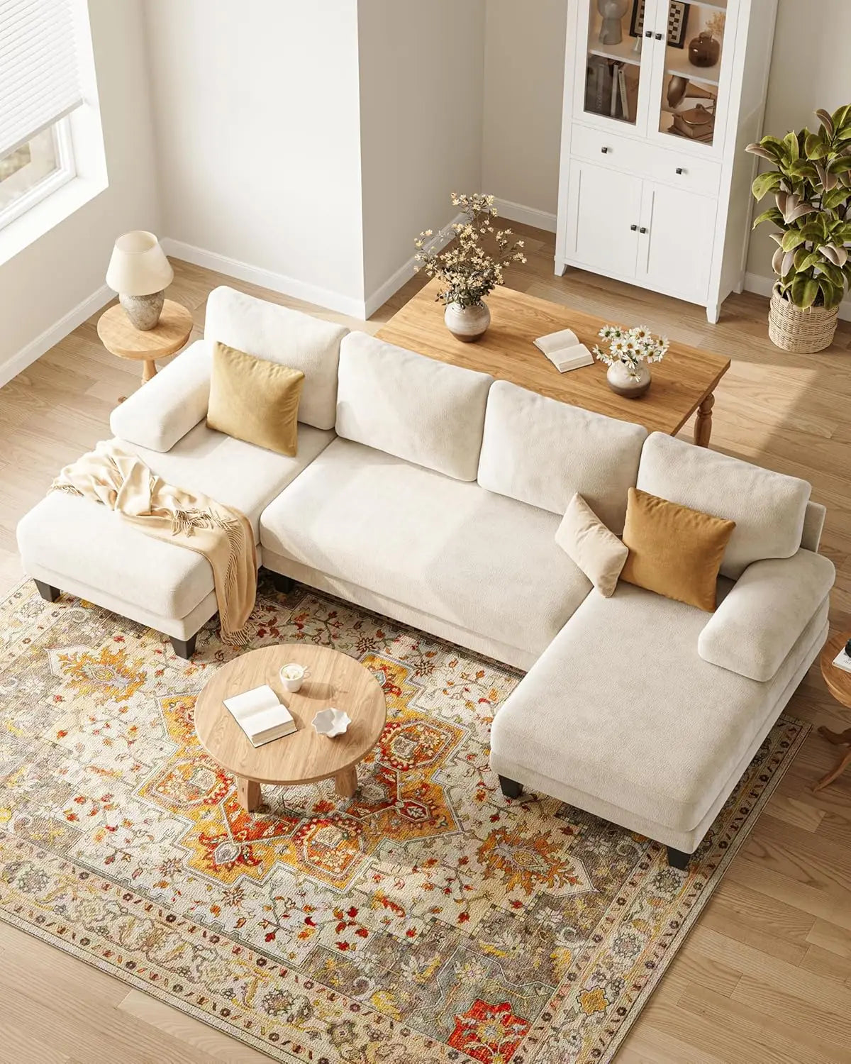 U-Shaped Sectional Sofa For Living Room In Warm Chenille Fabric
