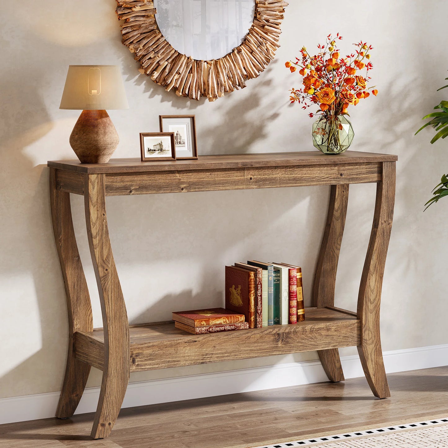 Tribesigns Two Tier Solid Wood Console Table With Storage