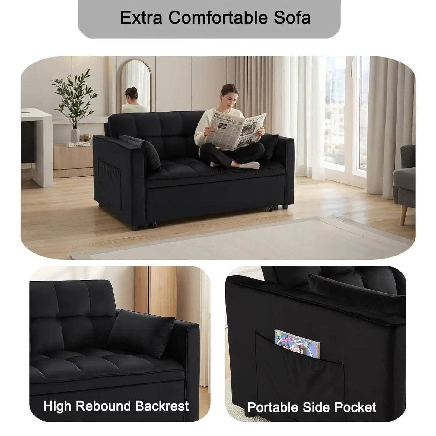 Loveseat Sleeper Sofa Three In One Convertible With Adjustable Backrest