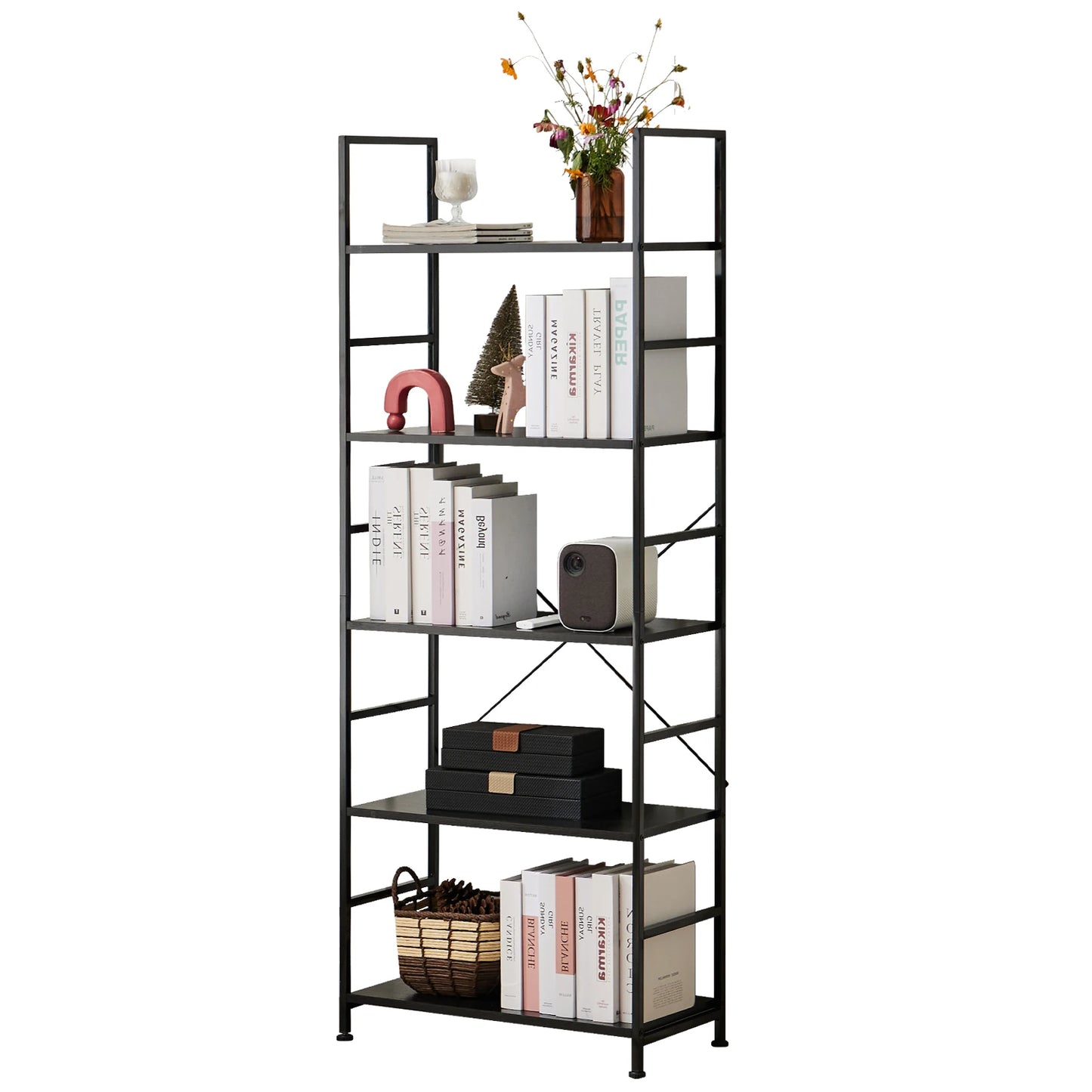 JHK 5 Tier Metal Bookcase Modern Office Storage Organizer