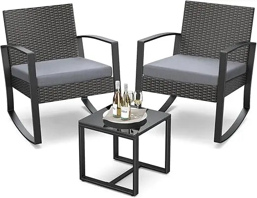 3 Piece Patio Furniture Set Rocking Bistro With Coffee Table