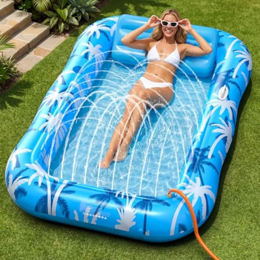 Inflatable Tanning Pool Lounger Float With Sprinkler
