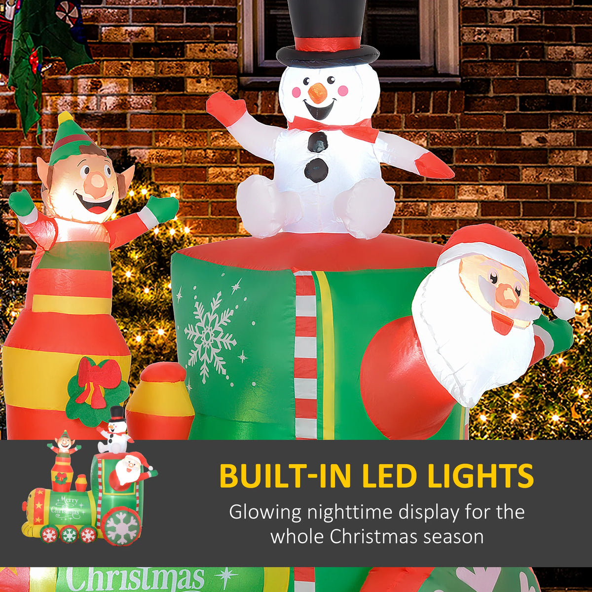 Outsunny Inflatable Christmas Train With Santa Snowman And LED Lights