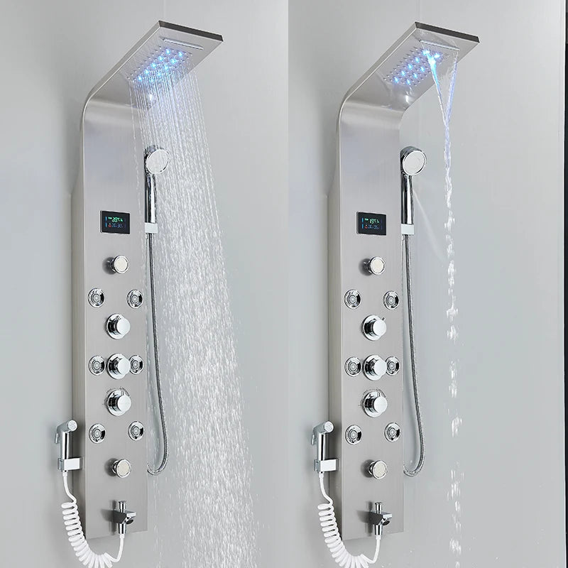 MYQualife Stainless Steel Shower Panel with LED Hot Cold Controls