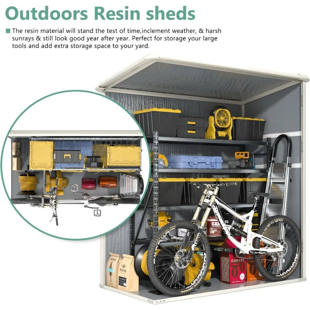 5 X 3 FT Outdoor Storage Shed, Resin Shed with Floor and Lockable Door, Plastic Shed for Bike, Garbage Can, Tool, Accessories