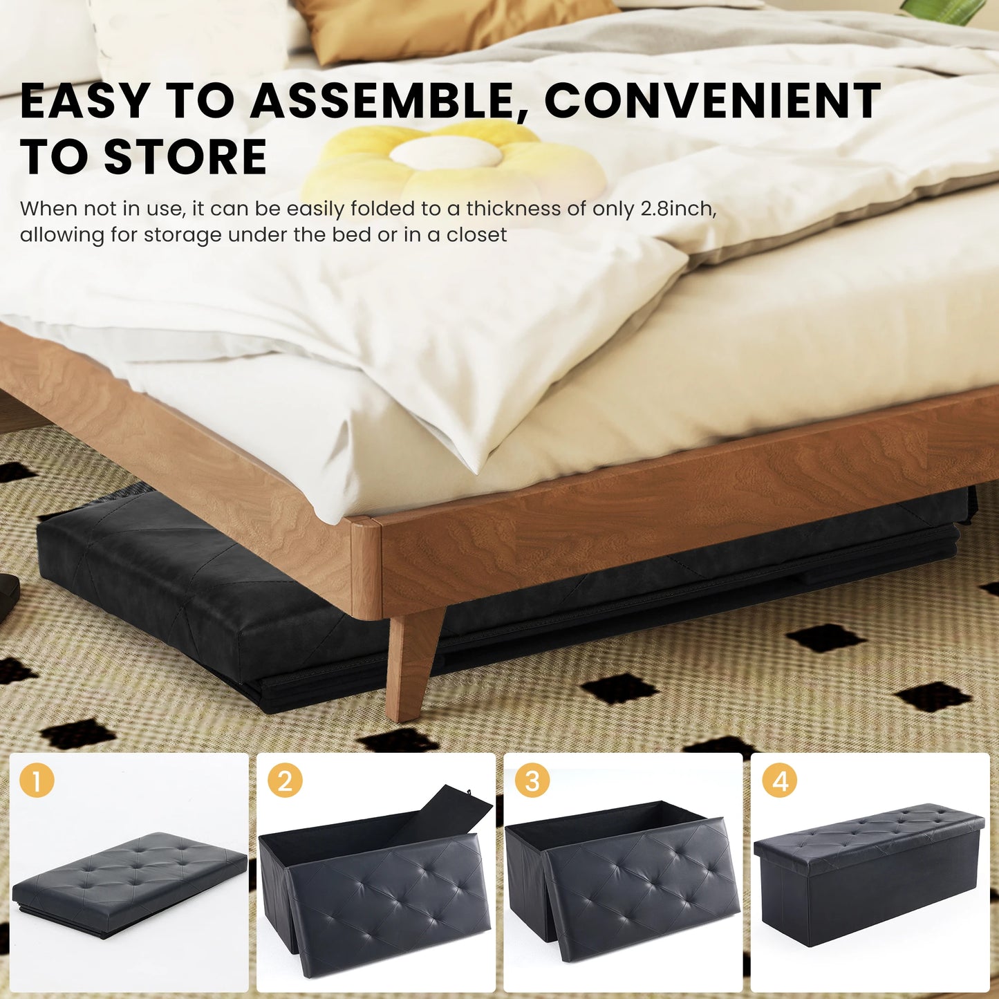 JHK Synthetic Leather Folding Ottoman Storage Footstool Toy Box