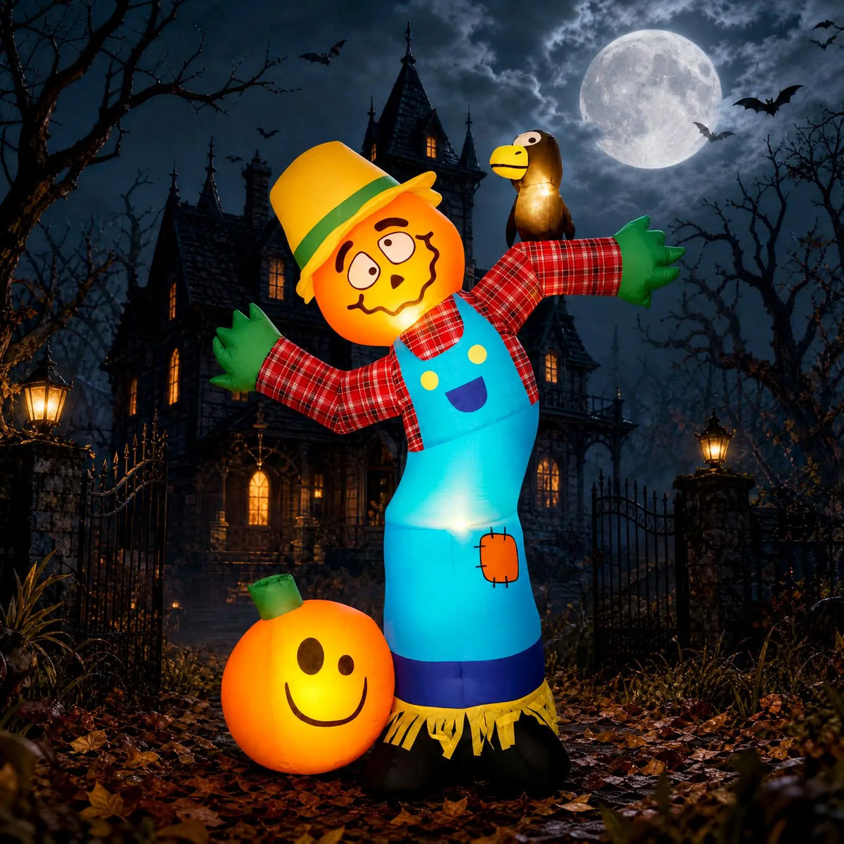 HiMISS Halloween Pumpkin Scarecrow Inflatable Outdoor Yard Decoration