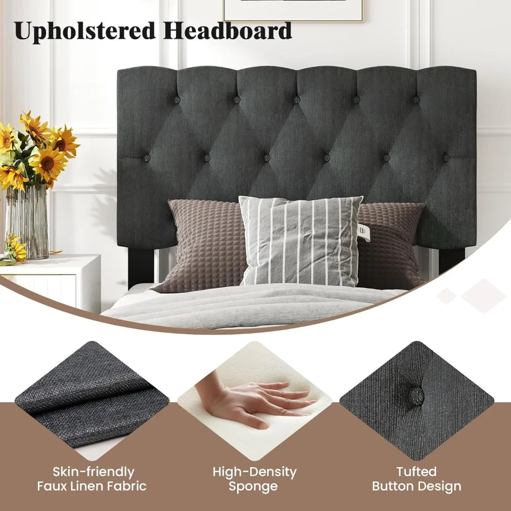 Modern Upholstered Platform Bed Frame with Diamond Tuft Headboard