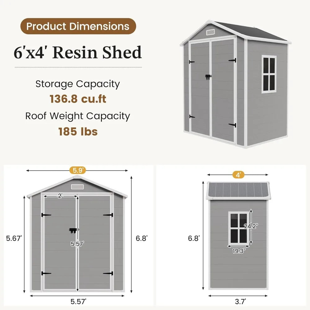 Outdoor Resin Storage Shed With Floor Waterproof For Garden Tools