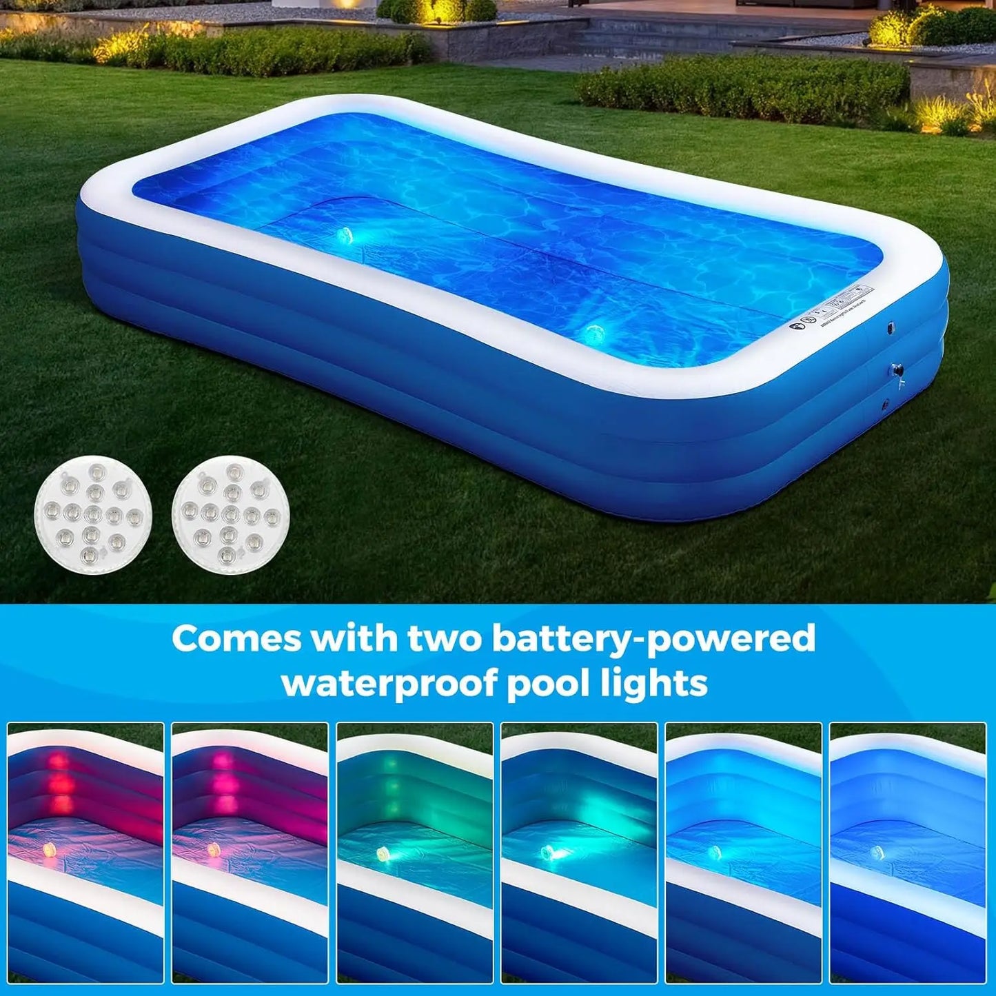 Inflatable Family Pool With Lights For Outdoor Backyard