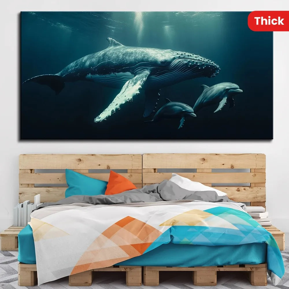 Ocean Whale Mother And Child Wall Art Canvas Poster