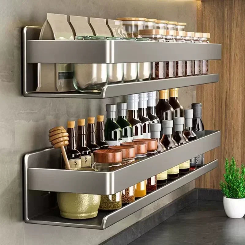 Multifunctional Item Shelf Hooks Metal Wall-Mounted Spice Rack Condiment Storage Organizer Rack Organizer Kitchen Accessories
