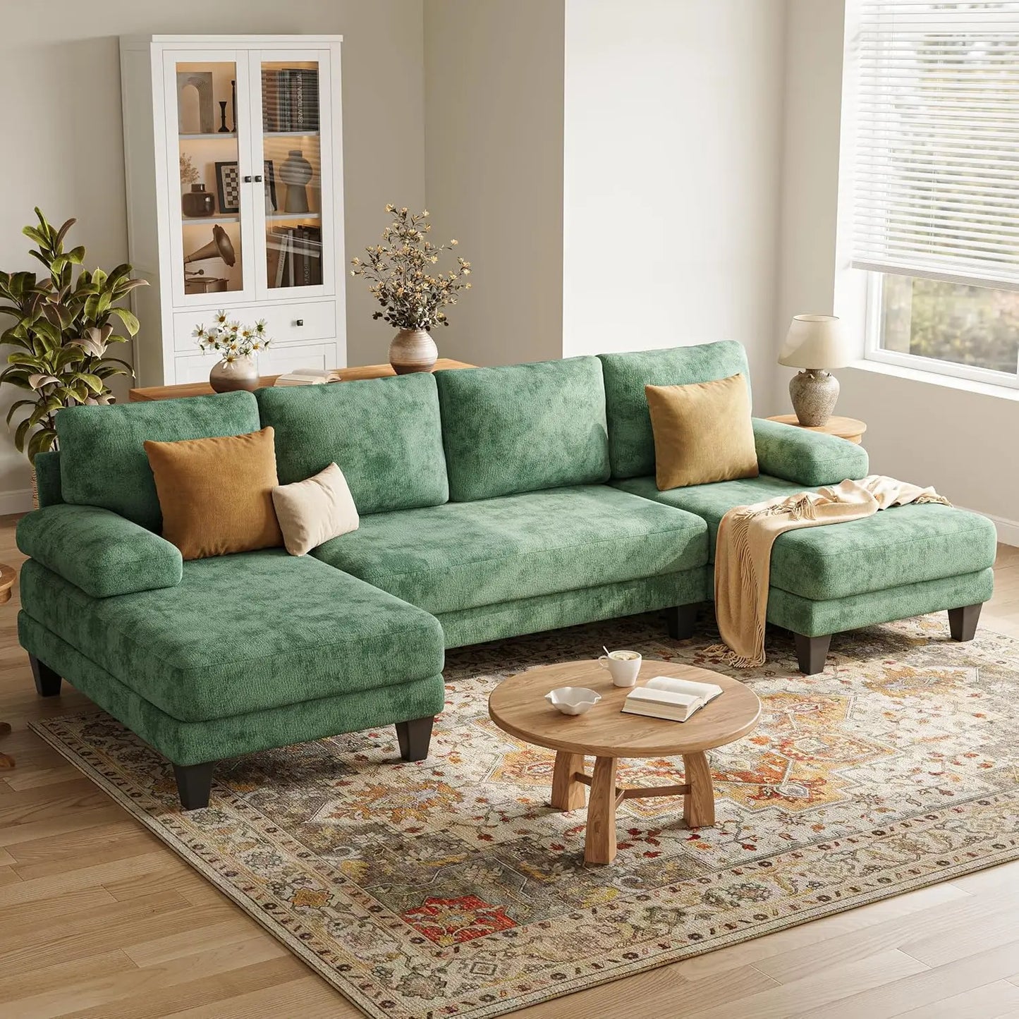 U-Shaped Sectional Sofa For Living Room In Warm Chenille Fabric