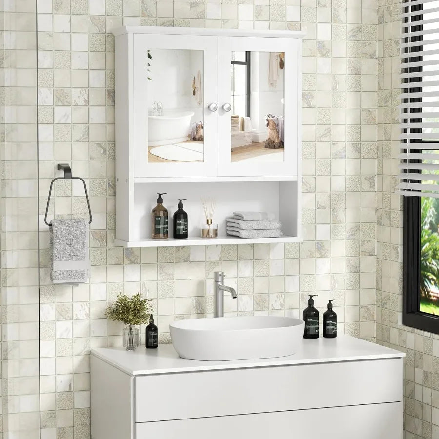 XIUWO Wall Mounted Medicine Cabinet With Mirror And Adjustable Shelves