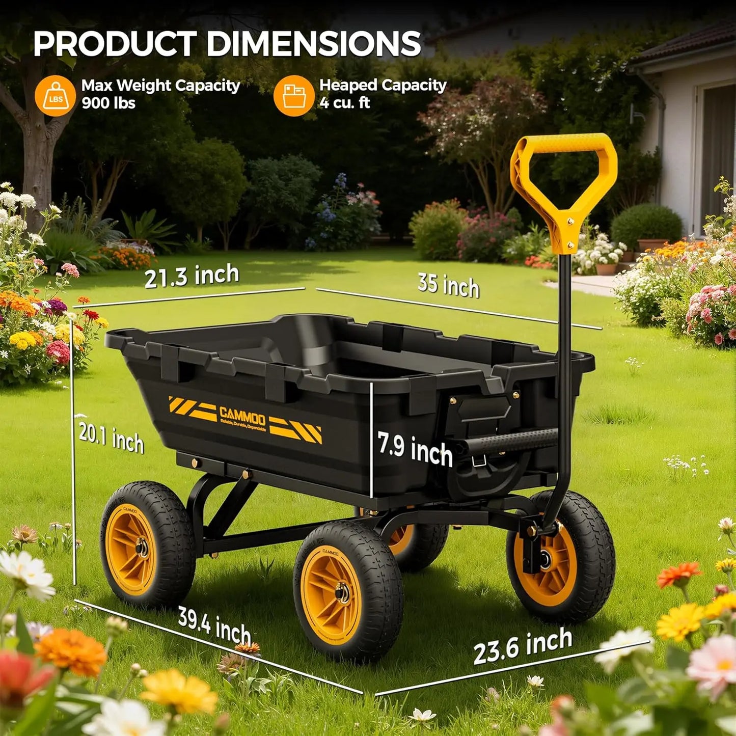 XMSJ 900lb Heavy-Duty Garden Dump Cart With Quick-Release