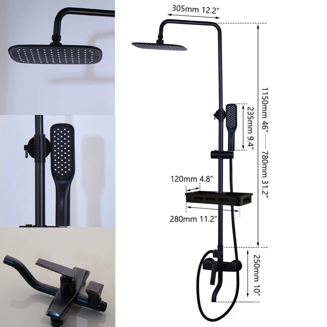 KEMAIDI Rainfall Shower Bathtub Faucet Set With Mixer And Shelf