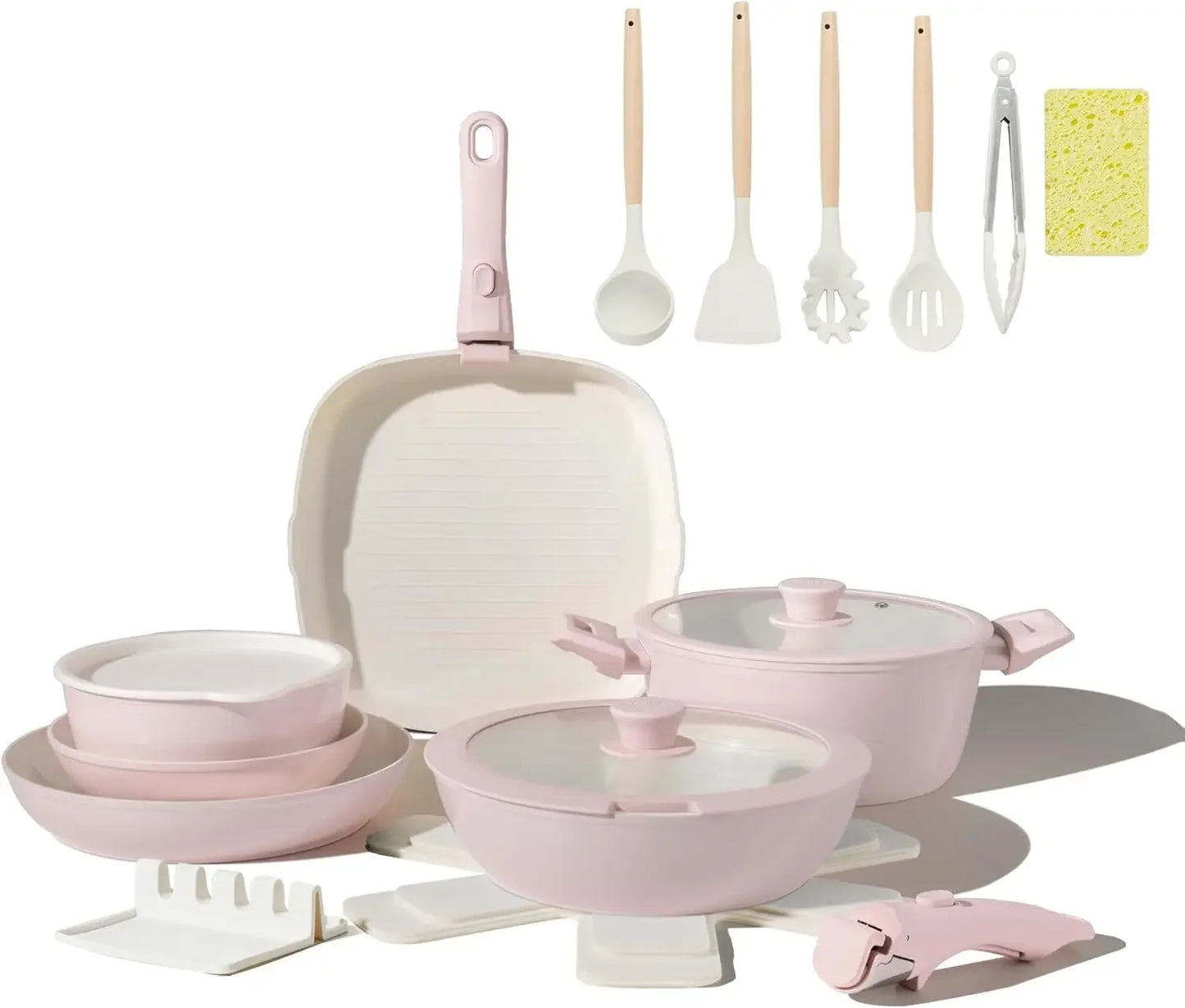 23pcs Ceramic Pots and Pans Set, Nonstick Detachable Handle Cookware, Induction Kitchen Cooking Set with Removable Handle,includ
