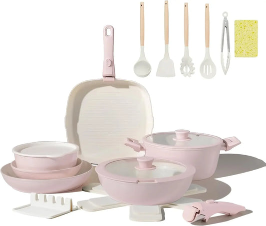23pcs Ceramic Pots and Pans Set, Nonstick Detachable Handle Cookware, Induction Kitchen Cooking Set with Removable Handle,includ