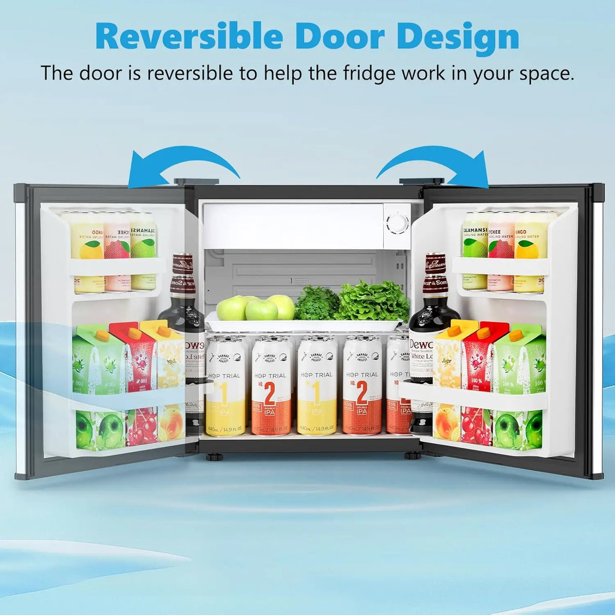 XMSJ Compact Mini Fridge With Freezer And Reversible Door