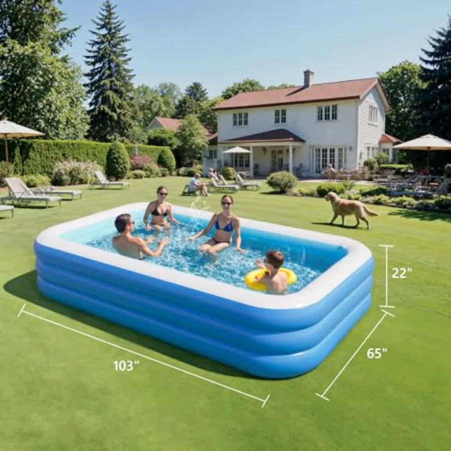 Inflatable Rectangular Family Pool For Adults Backyard Fun