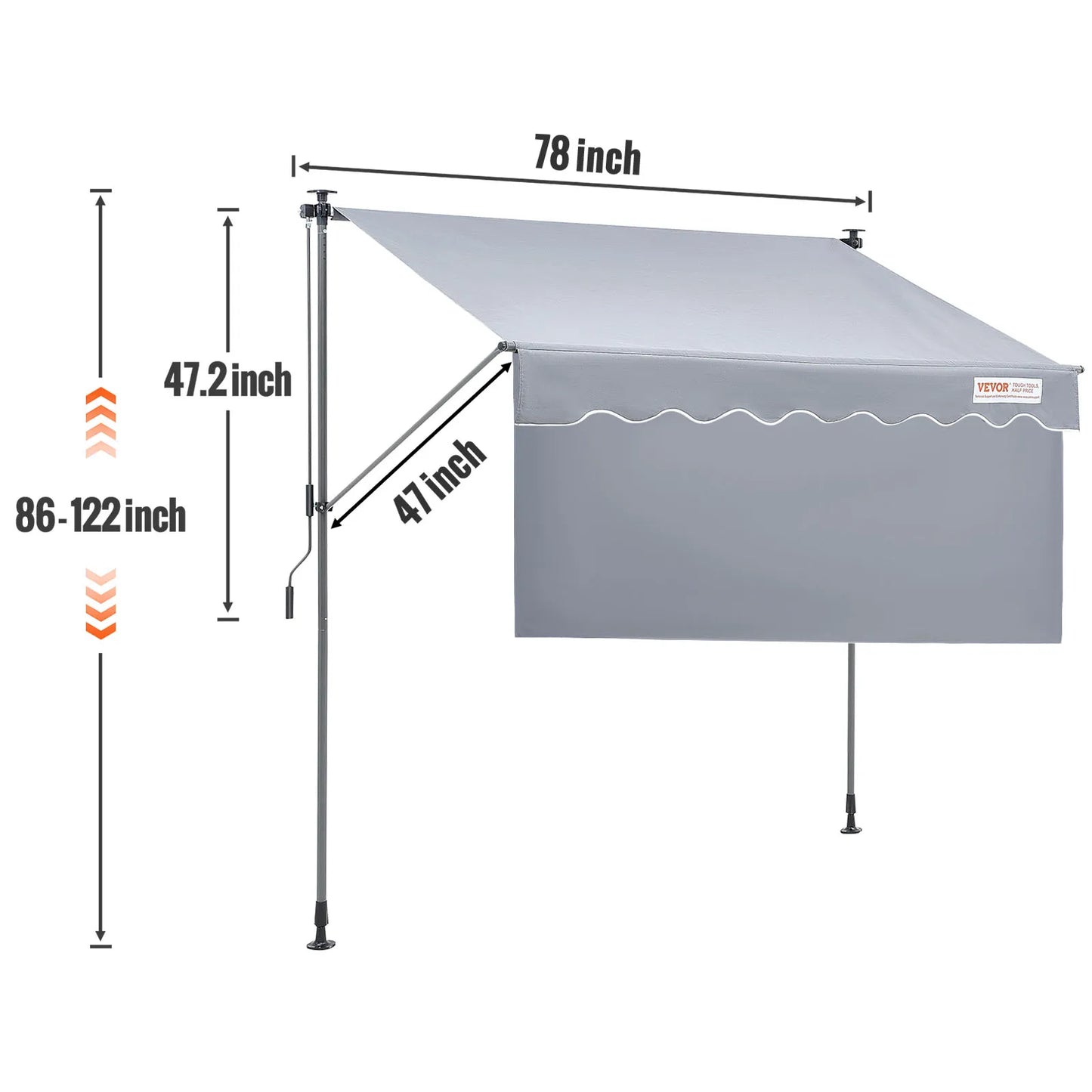 SucceBuy Manual Retractable Awning Sun Shade Water Resistant Polyester for Patio